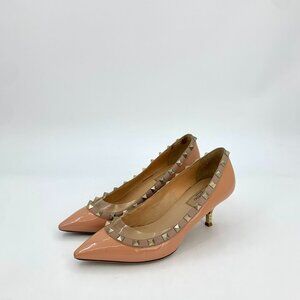 Valentino Garavani Rockstud Patent Leather Pointed-Toe Heels Size 37 Made In Ita